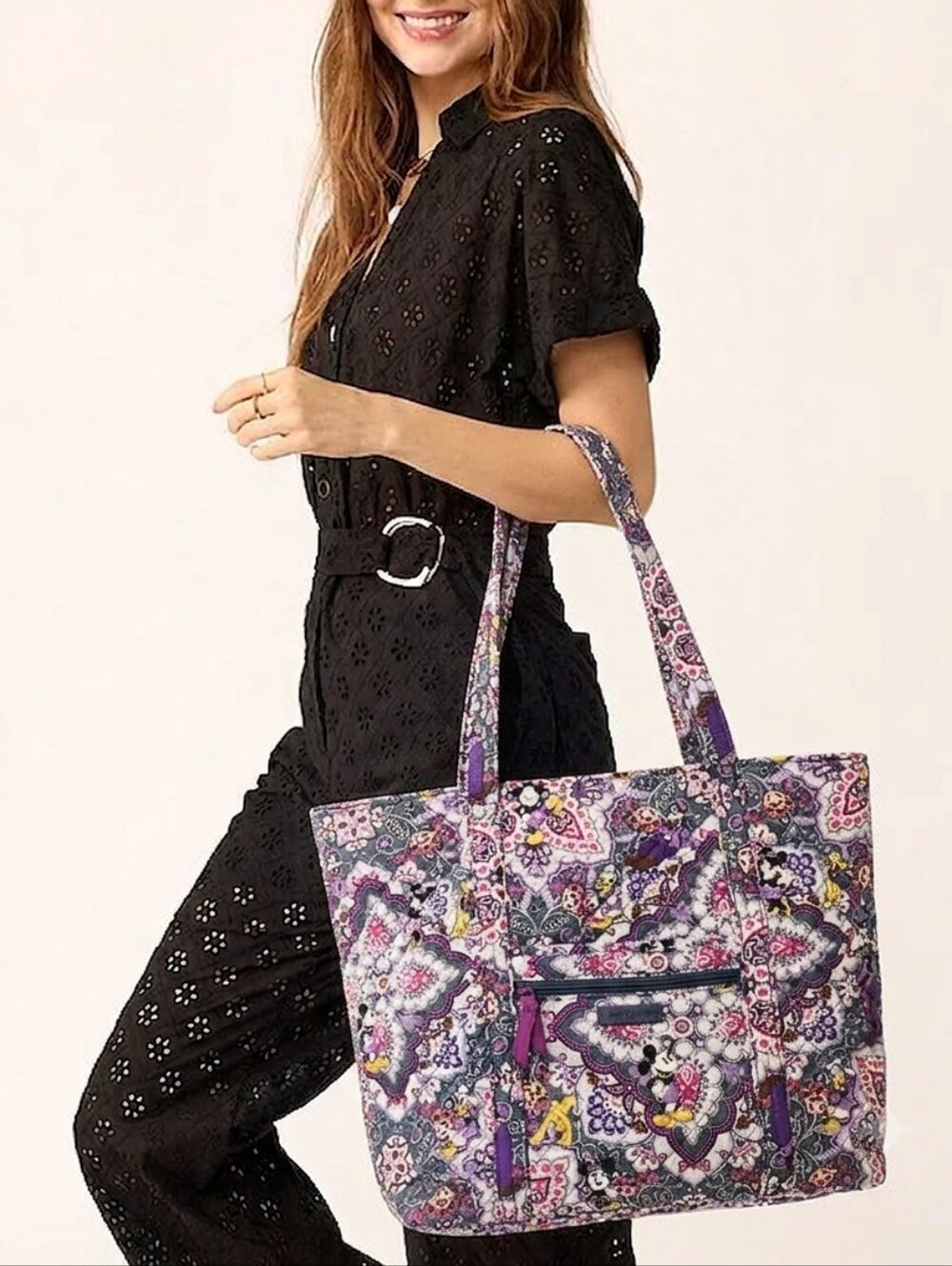 VERA BRADLEY DISNEY Mickey's Paisley Celebration Quilted Tote Bag - EUC